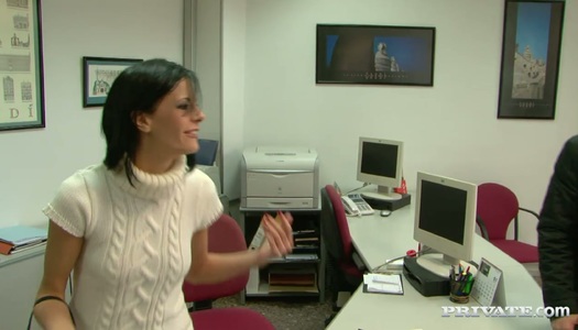 Slutty bitch Aliz hooks up a guy in the office porn pics