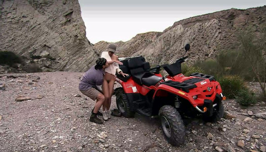 Sweet trimmed pussy of brunette Vanessa May is eaten outdoors porn pics