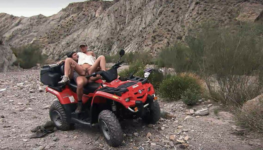 Filthy black haired bitch Vanessa May is fucked over a quad bike porn pics