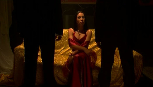 Classy-looking Mya Diamond gives blowjob to 2 gentlement at a time porn pics