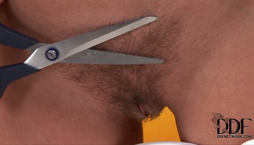 Curly blondie shaves her fluffy pussy for being fucked tough porn pics