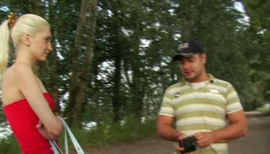 Tall slim and almost titless blondie gets naked for money porn pics