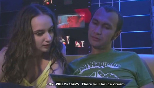 Talkative brunette seduces a man in the club for winning his tool porn pics