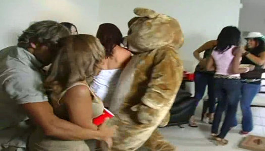 Seductive red head got fucked by a stripper on a party porn pics