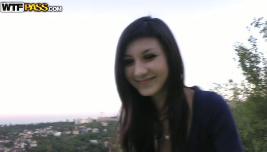 Fuckable brunette slut blowjobs in public porn pics