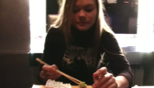 Russian couple eating Japanese food on a date porn pics
