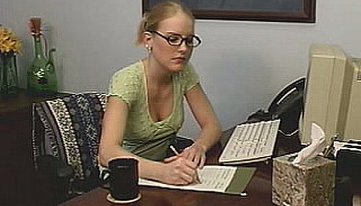 Adorable young office assistant masturbating at the desk porn pics