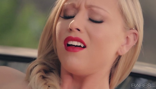 Sextractive blonde Brea Bennett explores her pussy on the car hood porn pics