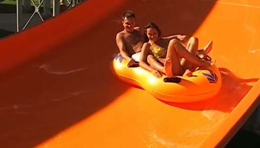 Lustful bitch Viktoria is fucking in the public dressing room at the aqua park porn pics