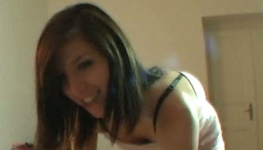 Trashy brunette bitch lap dances and gets  fat load on her bust porn pics