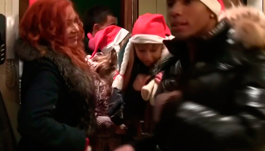 Dirty Russian whore gives a blowjob to stiff black rod in staircase porn pics