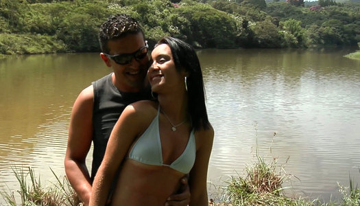 Dazzling Latina babe gives head outdoors porn pics