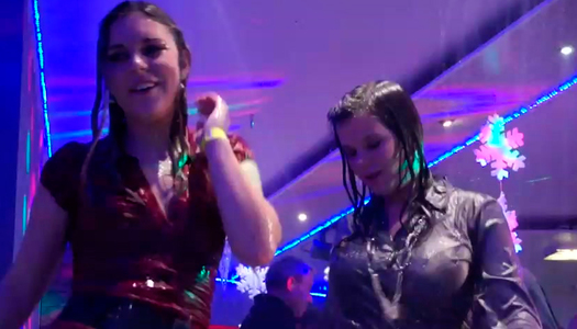Rapacious lesbians rub over each other during steamy dance porn pics