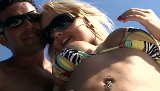 Horny blondie in sunglasses strips on the yacht for winning a stiff dick porn pics