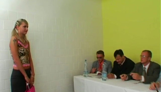 Messy blond trainee gets fucked in sideways pose while giving a head porn pics