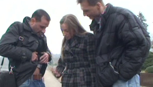 Hot blonde Morgan Moon gives handjob in public porn pics