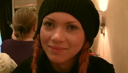 Foxy girl blows two cocks in WC in the restaurant porn pics