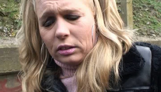 Peppering blond mature shows off her big tits to horny stranger porn pics