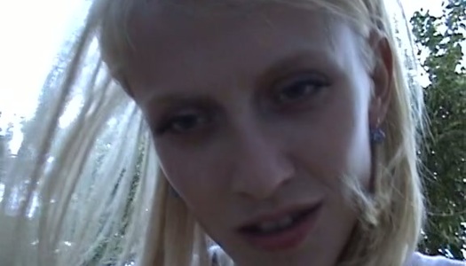 Pale skinny blondie masturbates and sucks a dick for cum in the yard porn pics