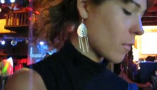 Dirty-minded black haired gal sucks a dick for sperm right in the club porn pics