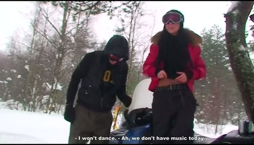Pretty brunette snowboarder enjoys giving a solid blowjob in skiing resort porn pics