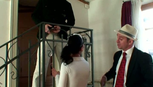 Two aroused daddies welcomes double blowjob from waitress Pradlova porn pics