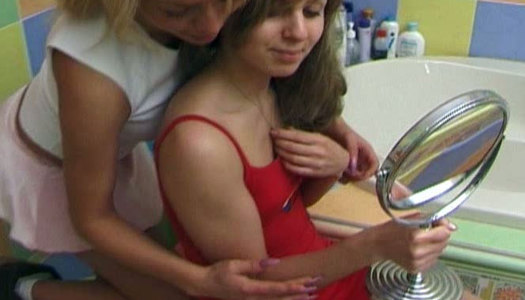 Slim lesbo Roberta has a dildo to polish the wet cunt of kinky pretty gal porn pics