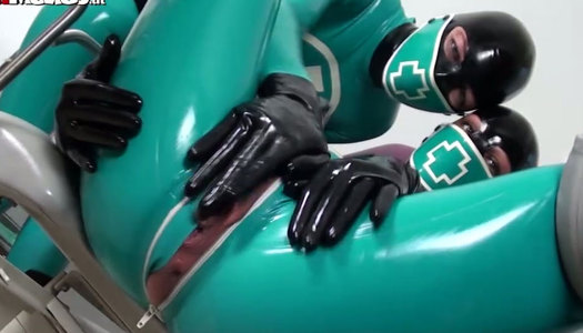 Horny latex nurses gain delight by polishing each other with sex toys porn pics