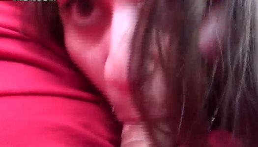 Bitchie amateur brunette in red jacket gives a blowjob for sperm in the car porn pics