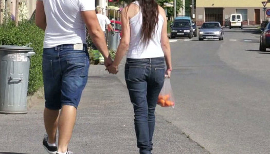 Perky teen tits of brunette Russian girl Tamara are suckled by horny guy porn pics