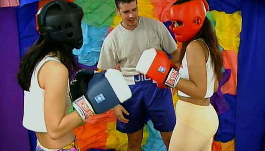 Boxing brunette teens gonna win a chance to tease a stiff dick (FFM) porn pics