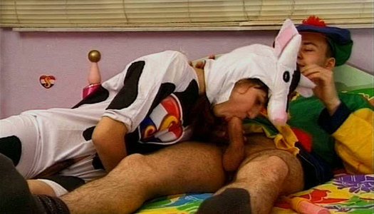Two frisky folks oral stroke each other's cunts wearing fun costumes porn pics