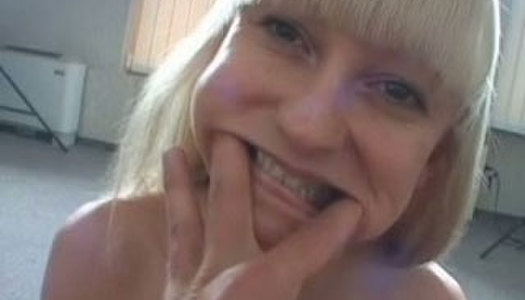 Short haired blond pale slut stands on knees and sucks a strong hot dick porn pics