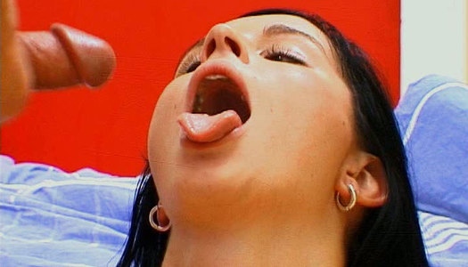 Demonic porn slut in extreme MMF threesome porn clip fucking hard until fed with huge mouth cumshot porn pics