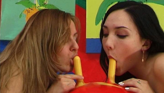 Sexy slim brunette teens ride a dildo and polish their wet pussies with delight porn pics