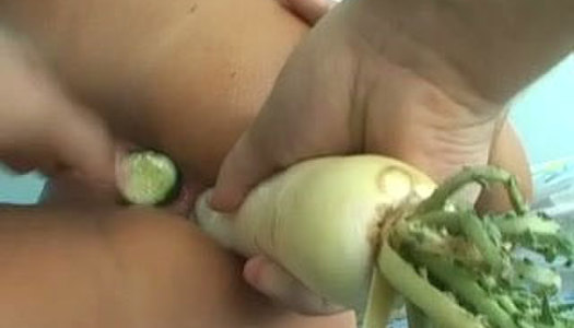 Kinky jade is getting her pussy stuffed with cucumber and her ass hole drilled with radish porn pics
