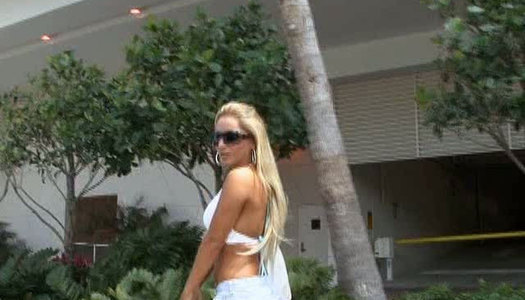 Kinky dude enjoys watching a fuckable blond babe posing in bikini porn pics