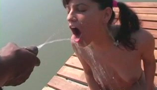 Filthy brunette amateur gives skillful blowjob to black penis porn pics