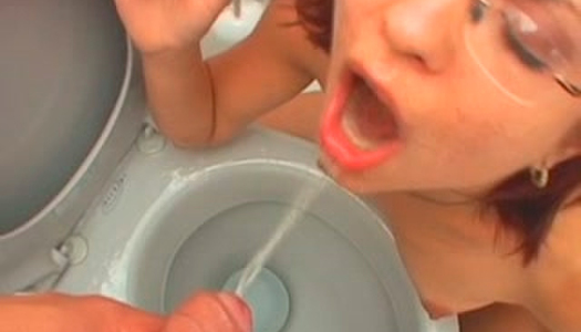 Disgusting smoking red haired nerd begs BF to piss into her mouth porn pics