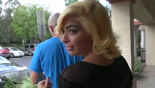 Whorish blonde allows one dude to touch her tits outdoor porn pics