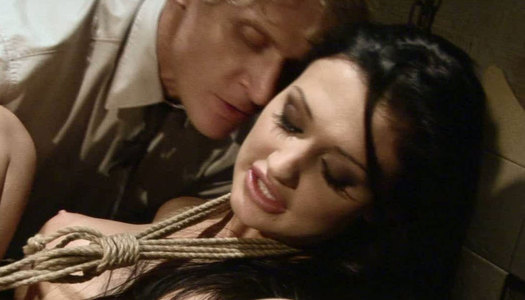 Green-eyed babe Aletta Ocean gets her twat toyed by cruel bondage master porn pics