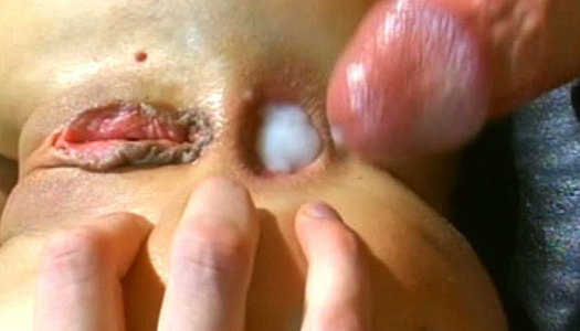 Spoiled brunette slut gets huge creampie in her butt hole porn pics