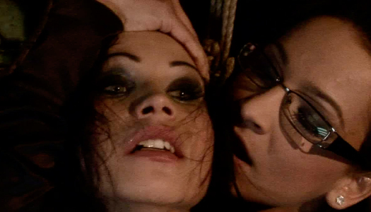 Ruined brunette harlow gets tied to a pole in BDSM sex scene porn pics