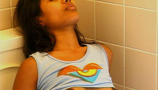 Public toilet is a perfect place for hot solo masturbation porn pics