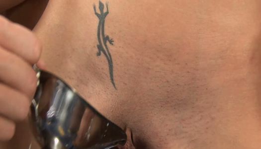 Two kinky cocks make Gina to squirt into dish porn pics