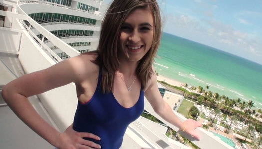 Sassy brunette Mia Mae is ready to show you her shaved pussy porn pics