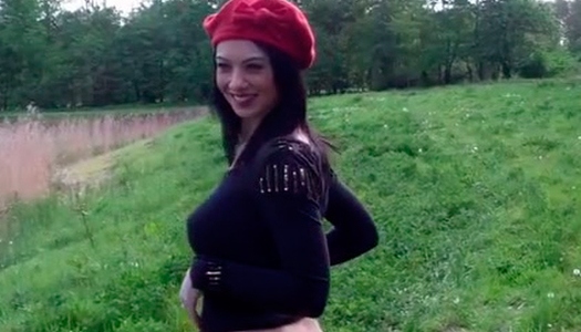 Amateur black haired teen gets doggyfucked in the wild porn pics