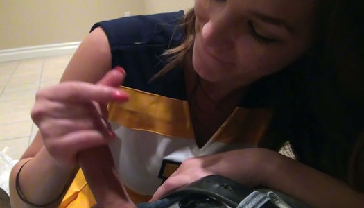 Holly Michaels in sexy cheerleader's dress gets banged. porn pics