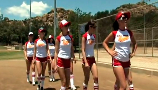 Bunch of horny cheerleader studs came to watch sexy chicks playing baseball porn pics