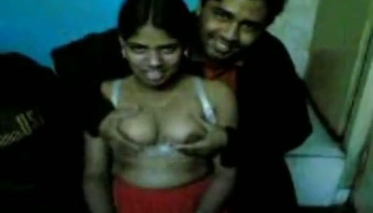 Horny desi feels up and kneads saggy tits of ugly Indian girl porn pics